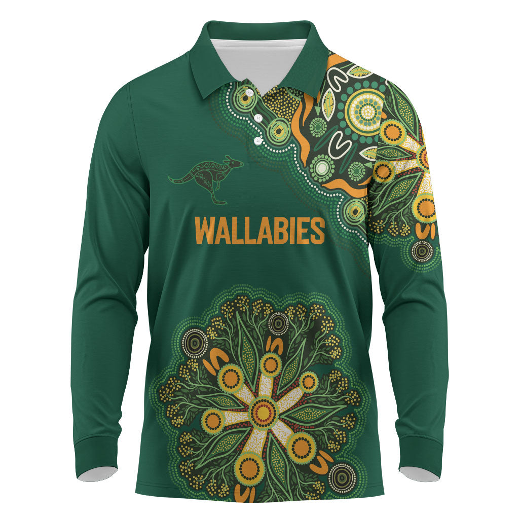 Australia Rugby National Heritage Custom Long Sleeve Polo Shirt Indigenous Aboriginal Dot Art