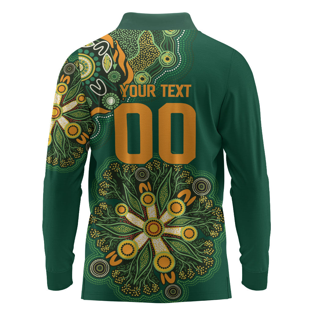 Australia Rugby National Heritage Custom Long Sleeve Polo Shirt Indigenous Aboriginal Dot Art