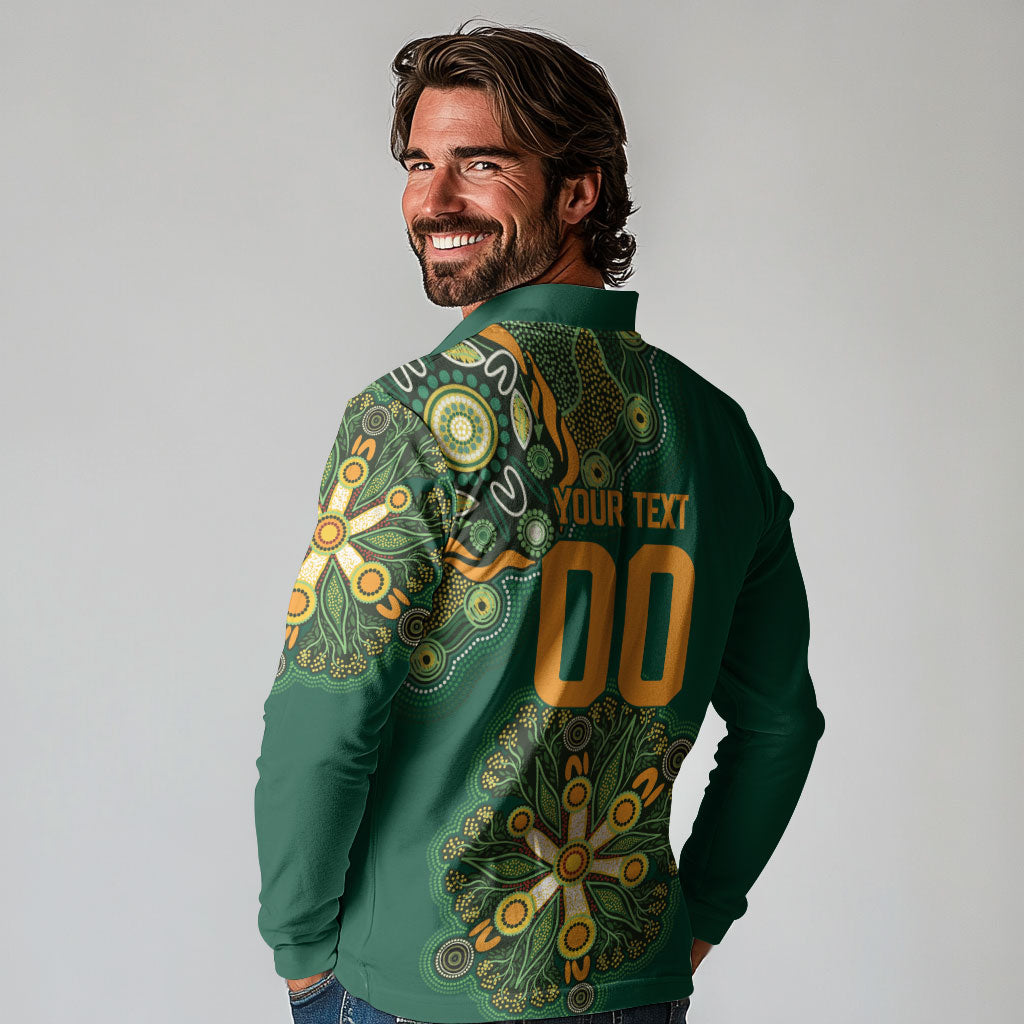 Australia Rugby National Heritage Custom Long Sleeve Polo Shirt Indigenous Aboriginal Dot Art