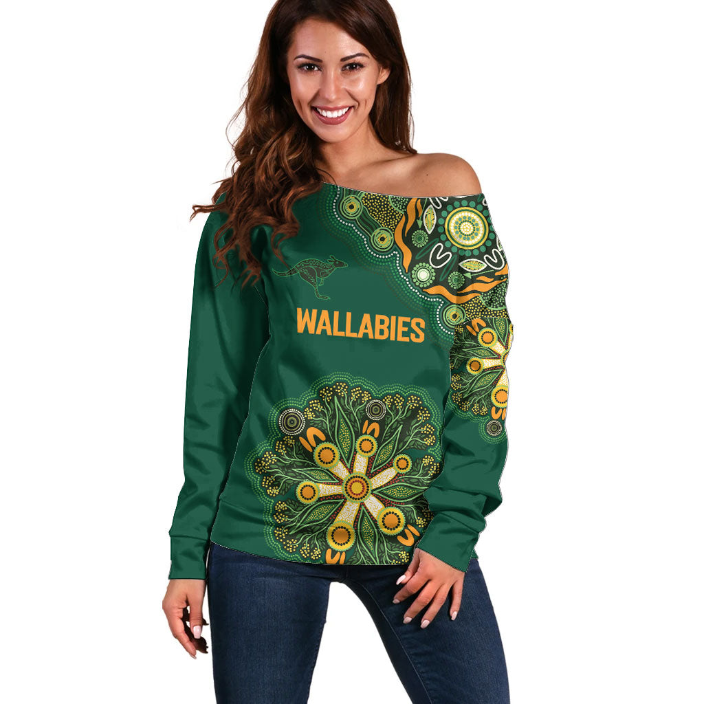 Australia Rugby National Heritage Custom Off Shoulder Sweater Indigenous Aboriginal Dot Art