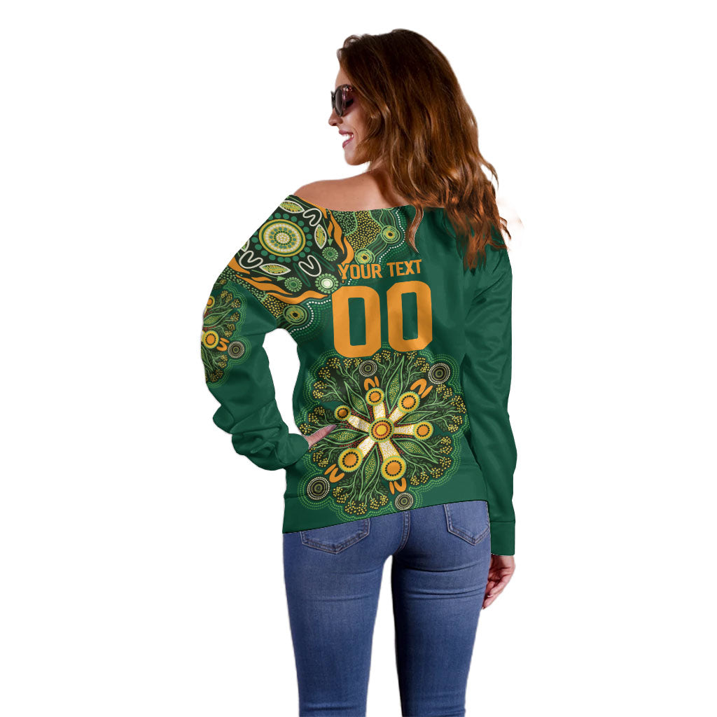 Australia Rugby National Heritage Custom Off Shoulder Sweater Indigenous Aboriginal Dot Art