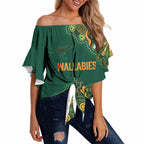 Australia Rugby National Heritage Custom Off Shoulder Wrap Waist Top Indigenous Aboriginal Dot Art