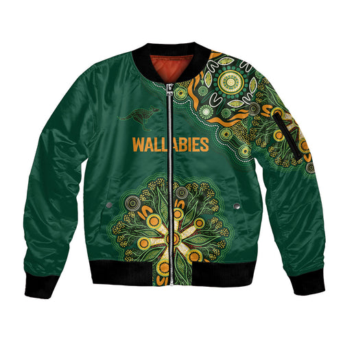 Australia Rugby National Heritage Custom Sleeve Zip Bomber Jacket Indigenous Aboriginal Dot Art