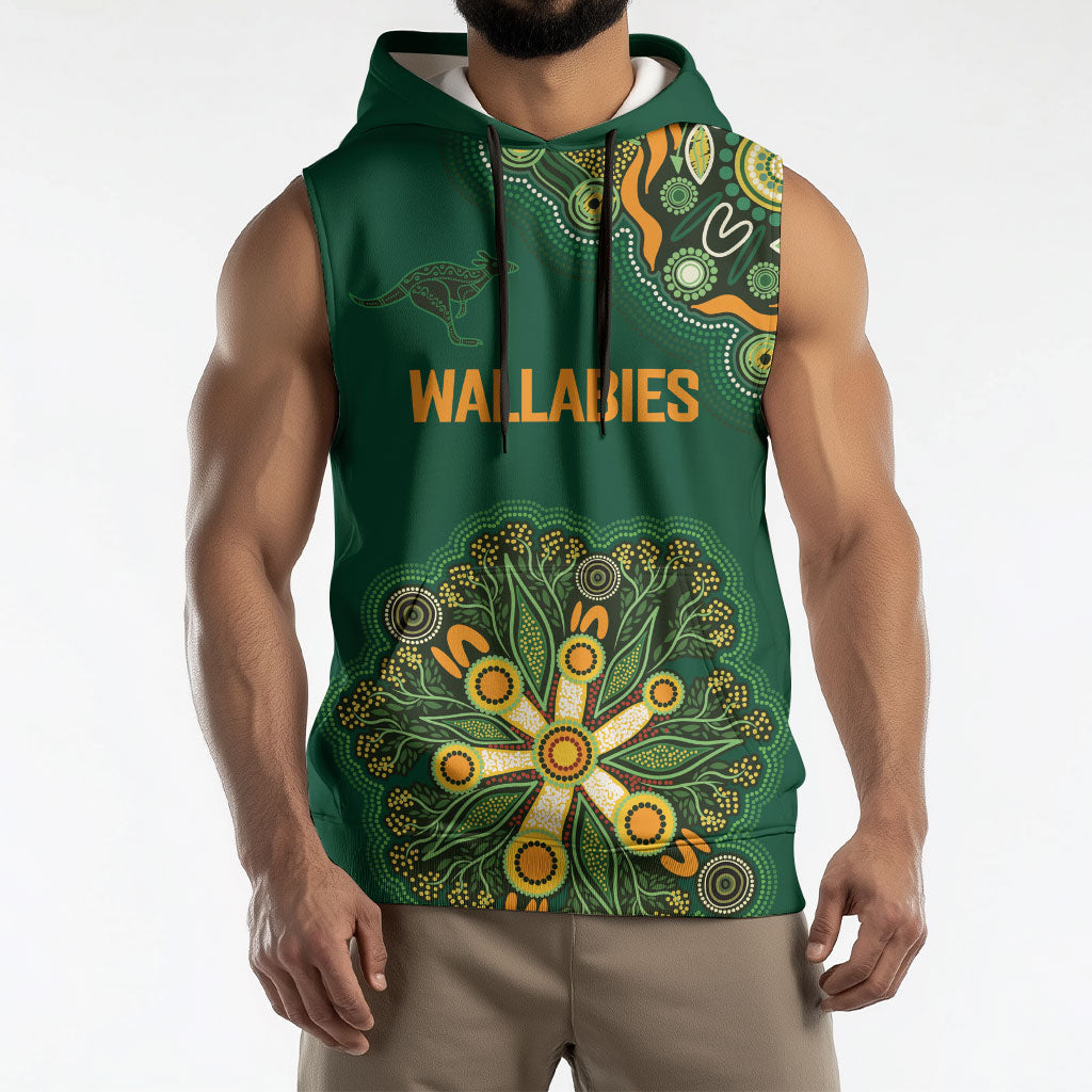 Australia Rugby National Heritage Custom Sleeveless Hoodie Indigenous Aboriginal Dot Art