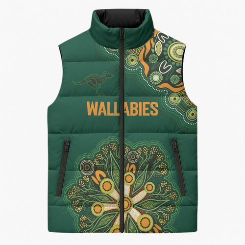 Australia Rugby National Heritage Custom Sleeveless Puffer Jacket Indigenous Aboriginal Dot Art