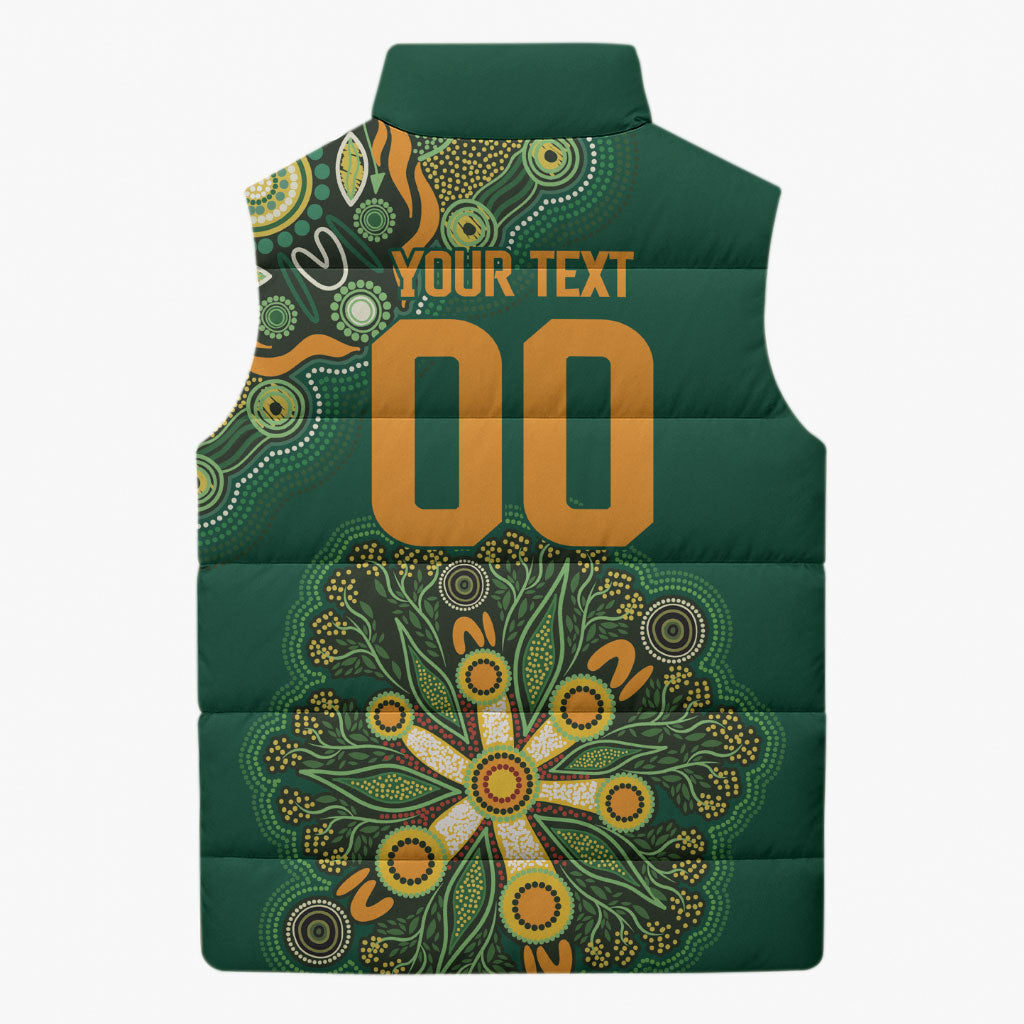 Australia Rugby National Heritage Custom Sleeveless Puffer Jacket Indigenous Aboriginal Dot Art