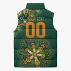 Australia Rugby National Heritage Custom Sleeveless Puffer Jacket Indigenous Aboriginal Dot Art