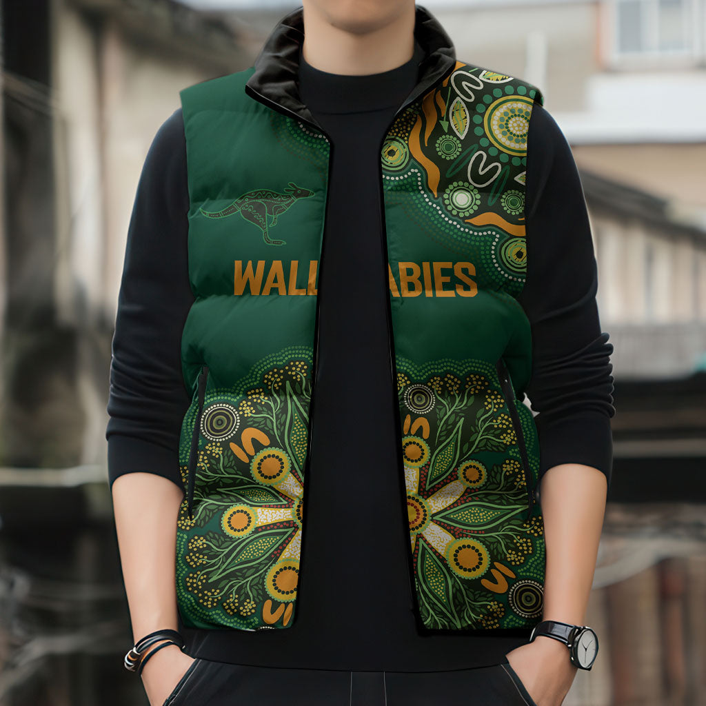 Australia Rugby National Heritage Custom Sleeveless Puffer Jacket Indigenous Aboriginal Dot Art