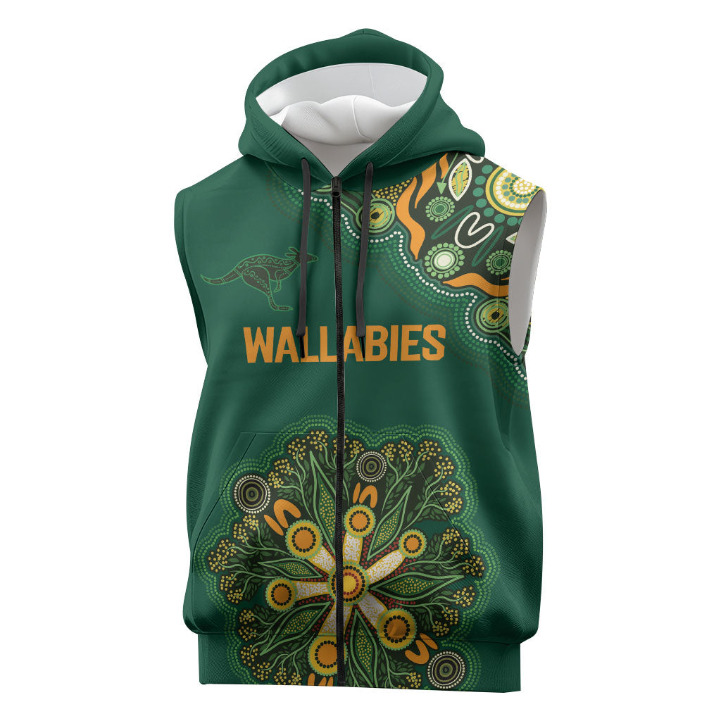 Australia Rugby National Heritage Custom Sleeveless Zip Hoodie Indigenous Aboriginal Dot Art