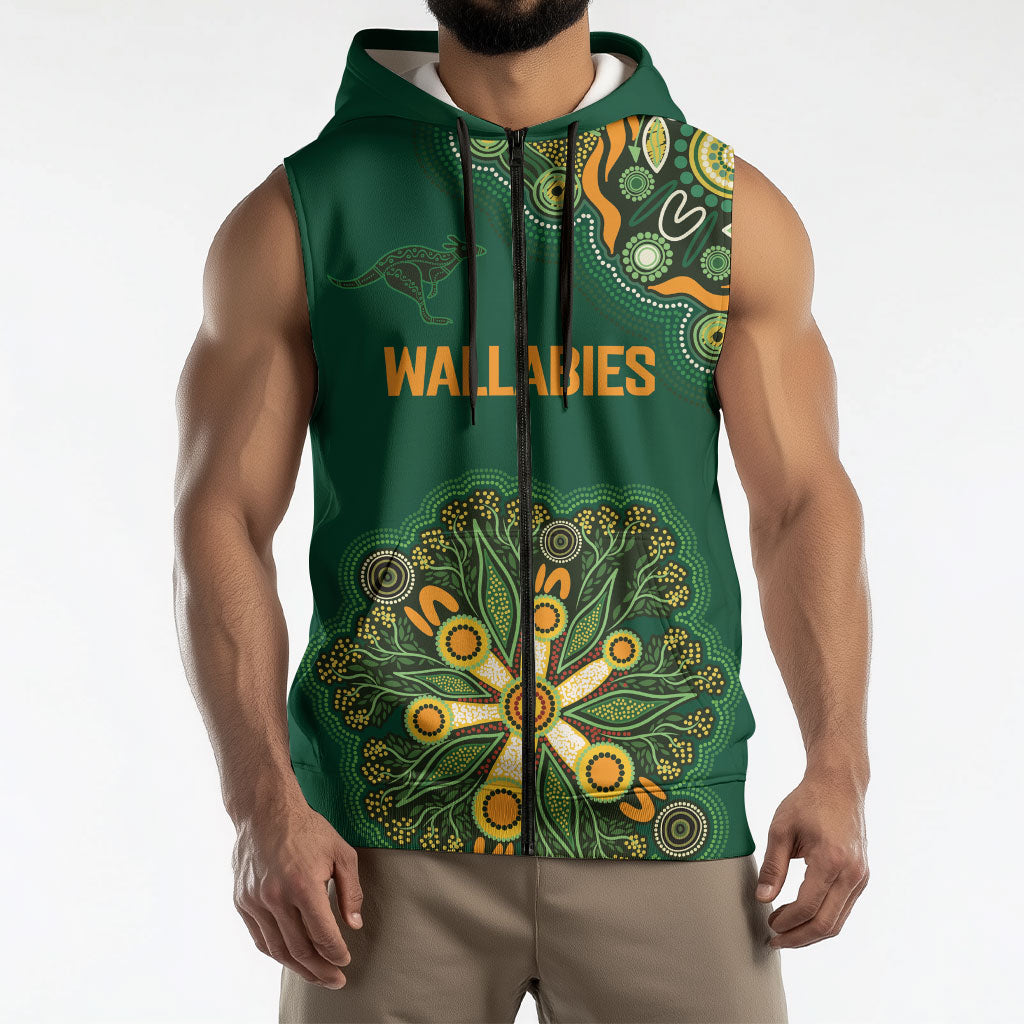 Australia Rugby National Heritage Custom Sleeveless Zip Hoodie Indigenous Aboriginal Dot Art