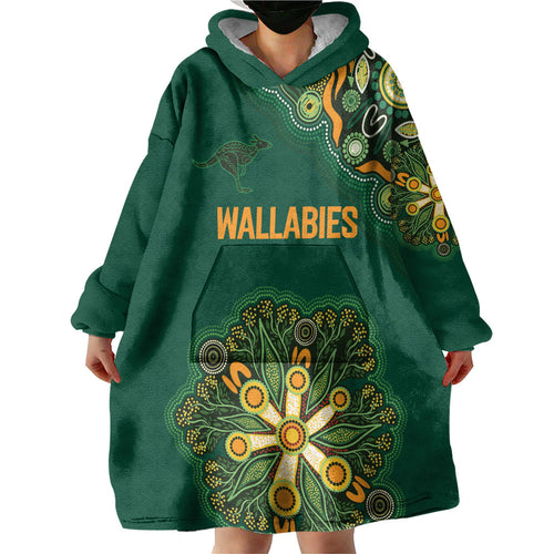 Australia Rugby National Heritage Custom Wearable Blanket Hoodie Indigenous Aboriginal Dot Art