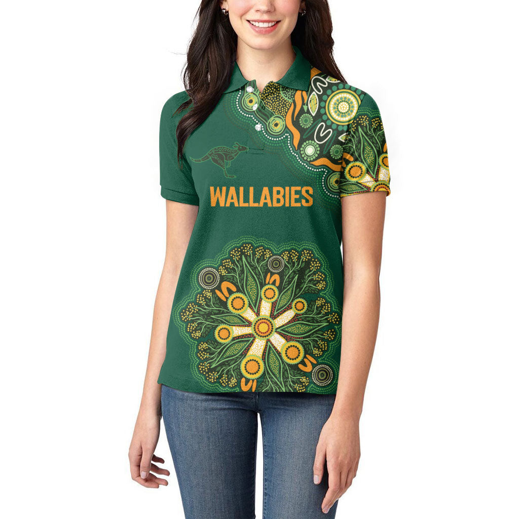 Australia Rugby National Heritage Custom Women Polo Shirt Indigenous Aboriginal Dot Art