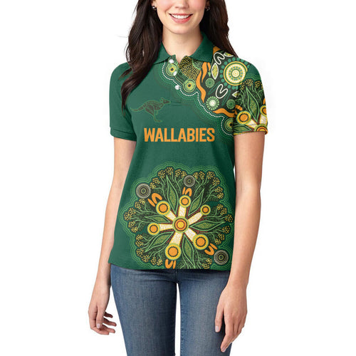 Australia Rugby National Heritage Custom Women Polo Shirt Indigenous Aboriginal Dot Art