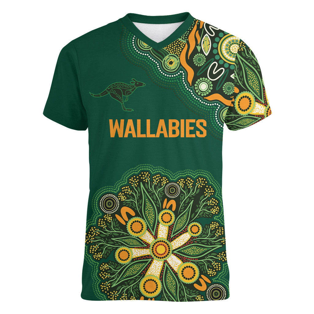 Australia Rugby National Heritage Custom Women V-Neck T-Shirt Indigenous Aboriginal Dot Art