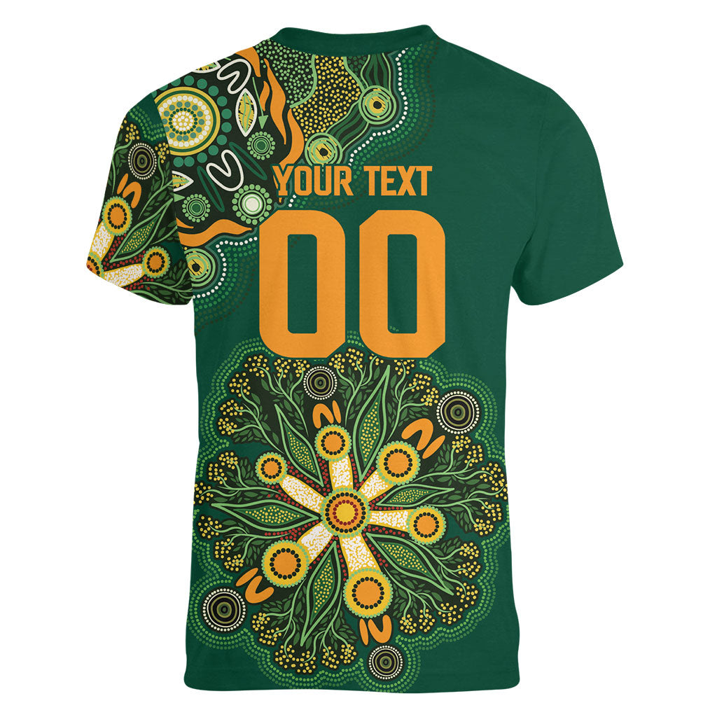 Australia Rugby National Heritage Custom Women V-Neck T-Shirt Indigenous Aboriginal Dot Art