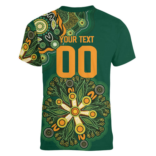 Australia Rugby National Heritage Custom Women V-Neck T-Shirt Indigenous Aboriginal Dot Art