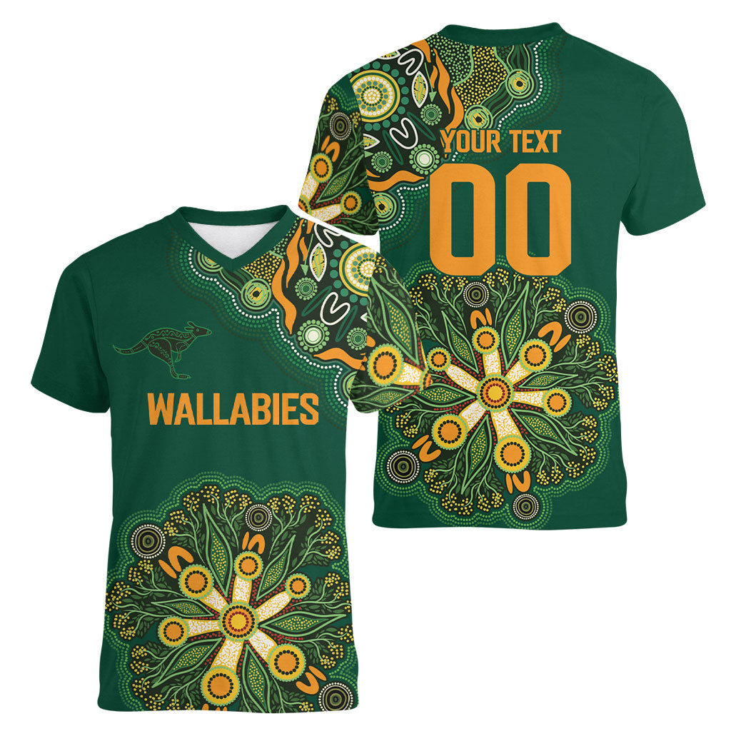 Australia Rugby National Heritage Custom Women V-Neck T-Shirt Indigenous Aboriginal Dot Art