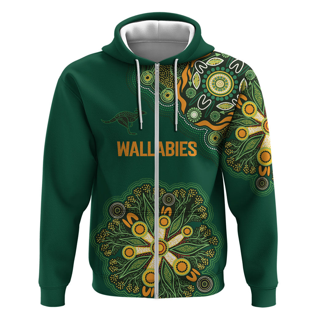 Australia Rugby National Heritage Custom Zip Hoodie Indigenous Aboriginal Dot Art