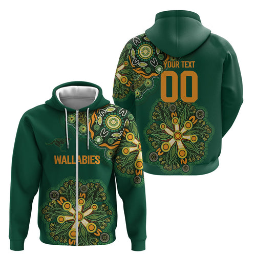 Australia Rugby National Heritage Custom Zip Hoodie Indigenous Aboriginal Dot Art