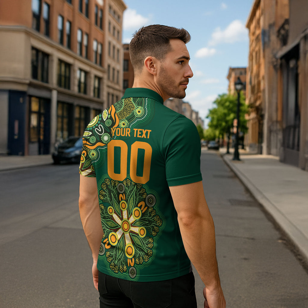Australia Rugby National Heritage Custom Zipper Polo Shirt Indigenous Aboriginal Dot Art
