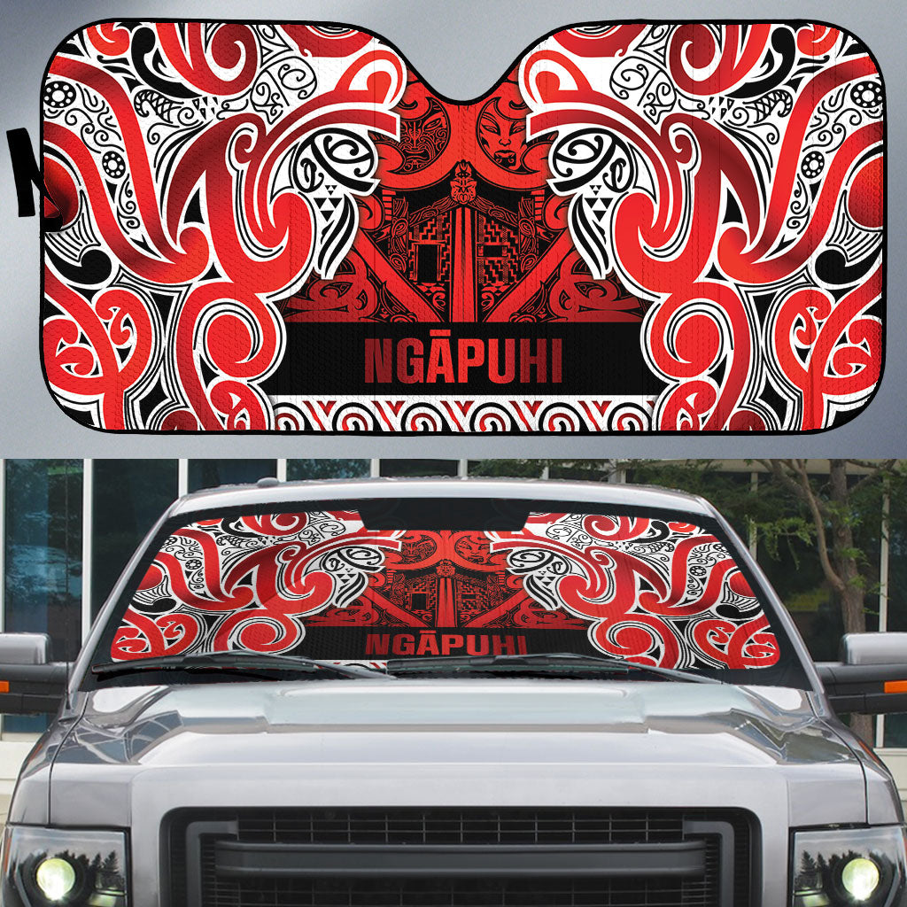 Aotearoa Iwi Ngapuhi Auto Sun Shade Maori Wharenui House Tribal Pattern