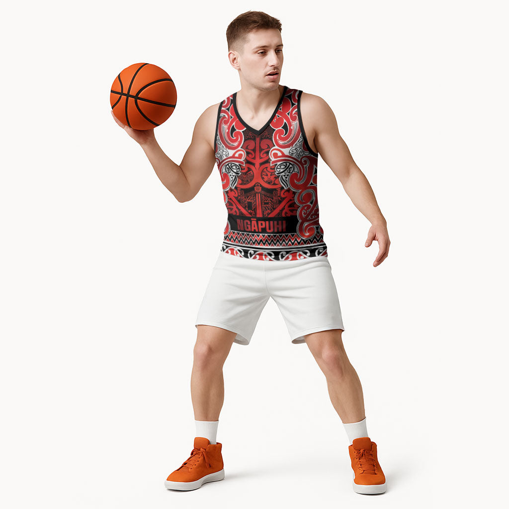 Aotearoa Iwi Ngapuhi Basketball Jersey Maori Wharenui House Tribal Pattern