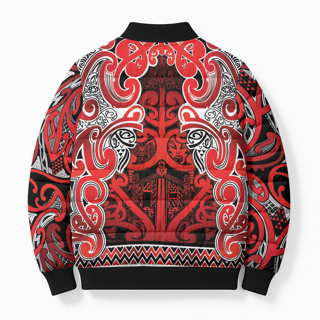 Aotearoa Iwi Ngapuhi Bomber Puffer Jacket Maori Wharenui House Tribal Pattern