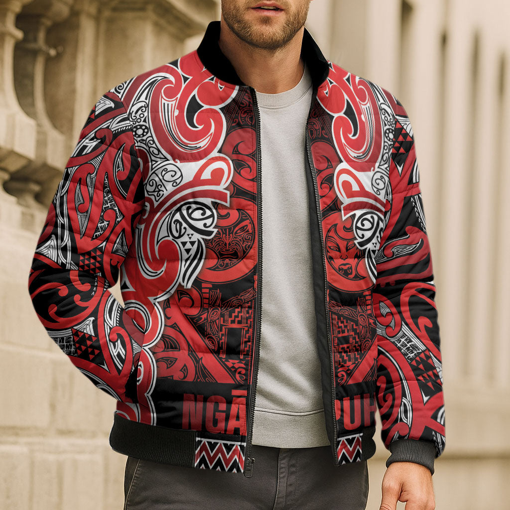 Aotearoa Iwi Ngapuhi Bomber Puffer Jacket Maori Wharenui House Tribal Pattern
