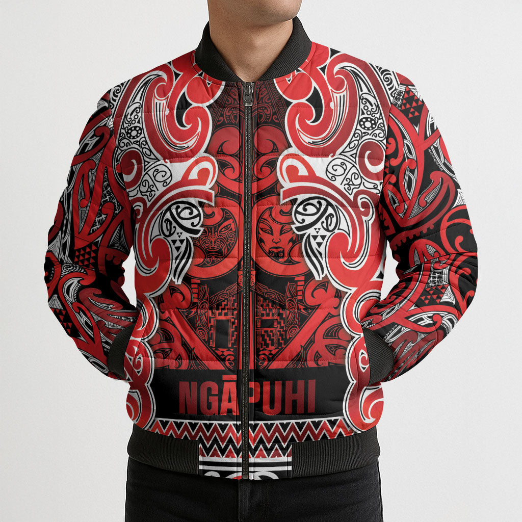 Aotearoa Iwi Ngapuhi Bomber Puffer Jacket Maori Wharenui House Tribal Pattern