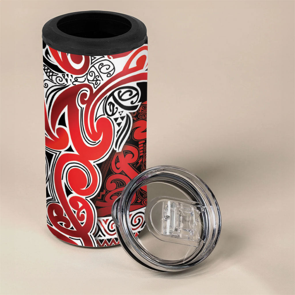 Aotearoa Iwi Ngapuhi 4 in 1 Can Cooler Tumbler Maori Wharenui House Tribal Pattern