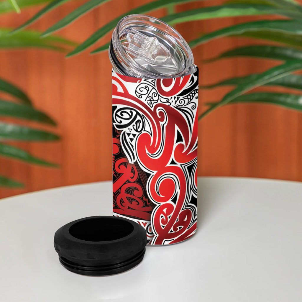Aotearoa Iwi Ngapuhi 4 in 1 Can Cooler Tumbler Maori Wharenui House Tribal Pattern