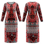 Aotearoa Iwi Ngapuhi Couples Matching Long Sleeve Bodycon Dress and Long Sleeve Button Shirt Maori Wharenui House Tribal Pattern