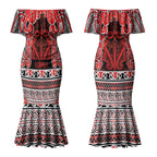 Aotearoa Iwi Ngapuhi Couples Matching Mermaid Dress and Long Sleeve Button Shirt Maori Wharenui House Tribal Pattern