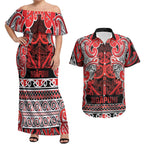 Aotearoa Iwi Ngapuhi Couples Matching Off Shoulder Maxi Dress and Hawaiian Shirt Maori Wharenui House Tribal Pattern