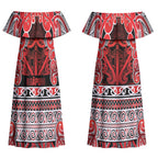 Aotearoa Iwi Ngapuhi Couples Matching Off Shoulder Maxi Dress and Hawaiian Shirt Maori Wharenui House Tribal Pattern