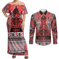 Aotearoa Iwi Ngapuhi Couples Matching Off Shoulder Maxi Dress and Long Sleeve Button Shirt Maori Wharenui House Tribal Pattern
