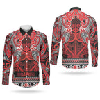 Aotearoa Iwi Ngapuhi Couples Matching Off Shoulder Maxi Dress and Long Sleeve Button Shirt Maori Wharenui House Tribal Pattern