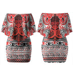 Aotearoa Iwi Ngapuhi Couples Matching Off Shoulder Short Dress and Hawaiian Shirt Maori Wharenui House Tribal Pattern