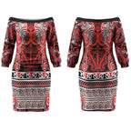 Aotearoa Iwi Ngapuhi Couples Matching Off The Shoulder Long Sleeve Dress and Long Sleeve Button Shirt Maori Wharenui House Tribal Pattern
