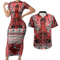 Aotearoa Iwi Ngapuhi Couples Matching Short Sleeve Bodycon Dress and Hawaiian Shirt Maori Wharenui House Tribal Pattern