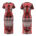 Aotearoa Iwi Ngapuhi Couples Matching Short Sleeve Bodycon Dress and Long Sleeve Button Shirt Maori Wharenui House Tribal Pattern