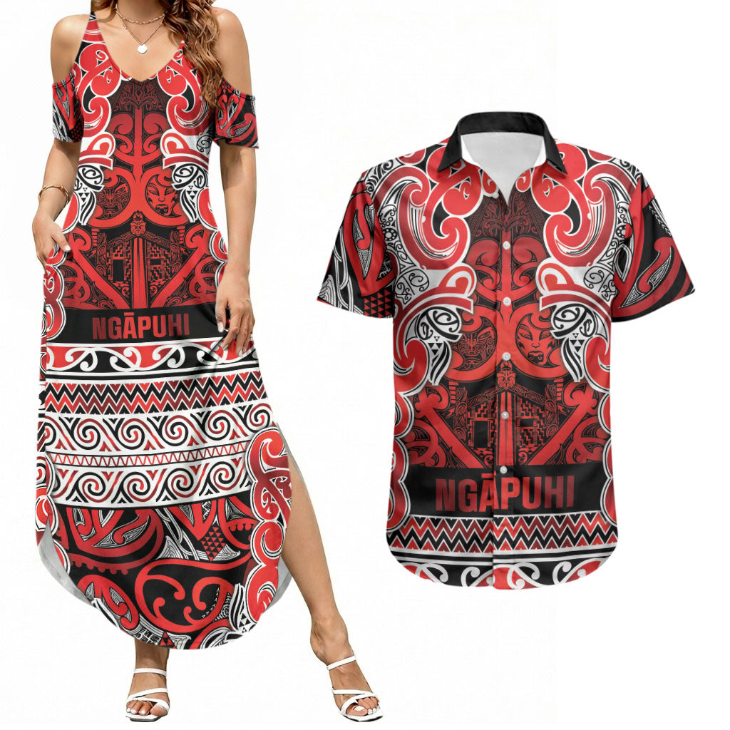 Aotearoa Iwi Ngapuhi Couples Matching Summer Maxi Dress and Hawaiian Shirt Maori Wharenui House Tribal Pattern