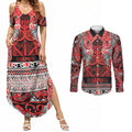 Aotearoa Iwi Ngapuhi Couples Matching Summer Maxi Dress and Long Sleeve Button Shirt Maori Wharenui House Tribal Pattern