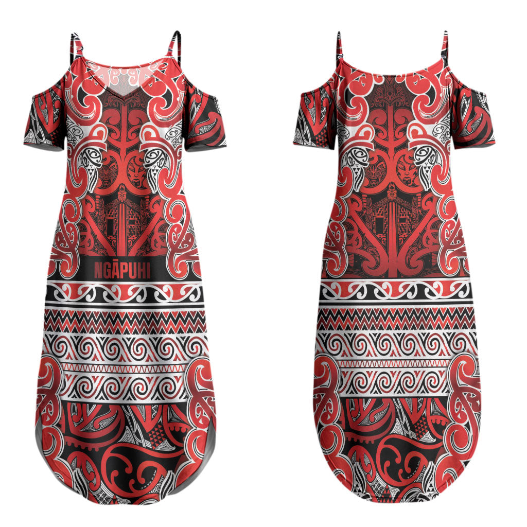 Aotearoa Iwi Ngapuhi Couples Matching Summer Maxi Dress and Long Sleeve Button Shirt Maori Wharenui House Tribal Pattern