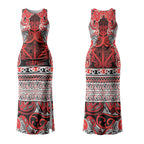 Aotearoa Iwi Ngapuhi Couples Matching Tank Maxi Dress and Long Sleeve Button Shirt Maori Wharenui House Tribal Pattern