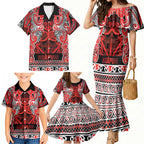 Aotearoa Iwi Ngapuhi Family Matching Mermaid Dress and Hawaiian Shirt Maori Wharenui House Tribal Pattern