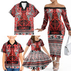 Aotearoa Iwi Ngapuhi Family Matching Off The Shoulder Long Sleeve Dress and Hawaiian Shirt Maori Wharenui House Tribal Pattern