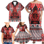 Aotearoa Iwi Ngapuhi Family Matching Off Shoulder Maxi Dress and Hawaiian Shirt Maori Wharenui House Tribal Pattern