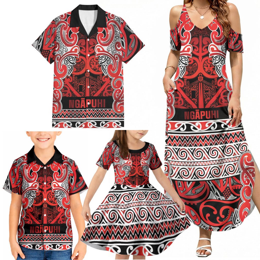 Aotearoa Iwi Ngapuhi Family Matching Summer Maxi Dress and Hawaiian Shirt Maori Wharenui House Tribal Pattern