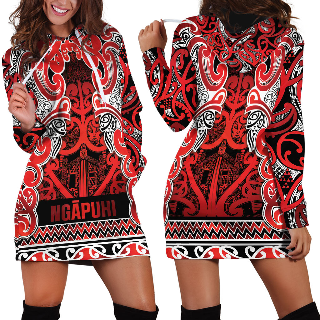 Aotearoa Iwi Ngapuhi Hoodie Dress Maori Wharenui House Tribal Pattern